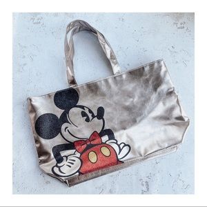 Disney Parks Mickey Mouse Glitter Metallic Silver Reversible Tote